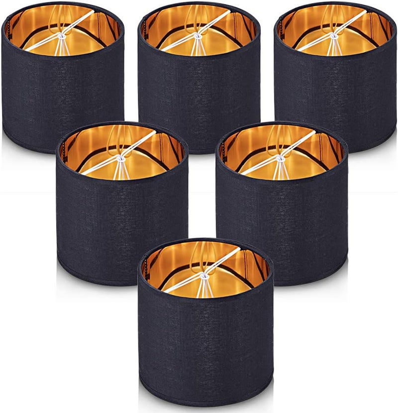 Wellmet Lamp Shades,Small Chandelier Shades ONLY for Candle Bulbs,Clip-on Drum Lampshades,Set of 6, 5.5"x 5.5"x5",Black Gold - Image 1